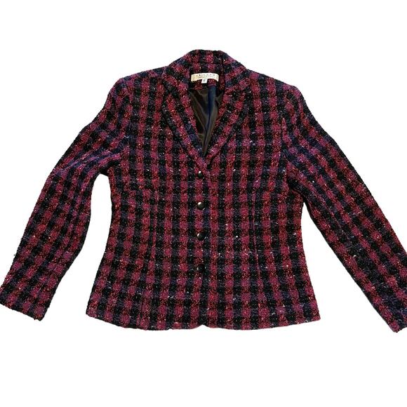 Uniform By John Paul Richard Tweed Blazer Jacket Size 6 Black Pink Purple Wool - Picture 4 of 8